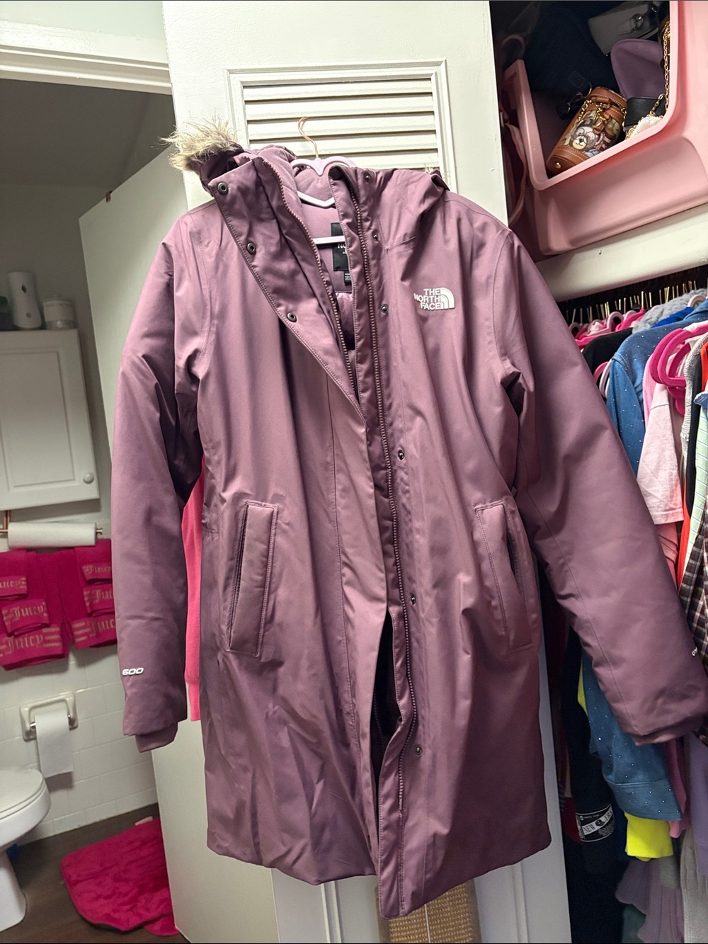 The North Face Women's Mauve/Purple Hooded Insulated Parka
